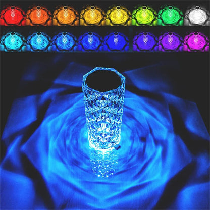 Crystal Table Lamp with Touch & Remote Control, 16-Color RGB Rose Diamond LED Night Light, Rechargeable USB Lamp for Bedroom, Party, and Decoration