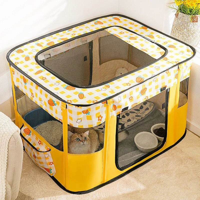 Foldable Pet Pen, Portable Dog and Cat Playpen with Removable Zipper Mesh Tent, Convenient Carrying Bag for Puppies and Kittens