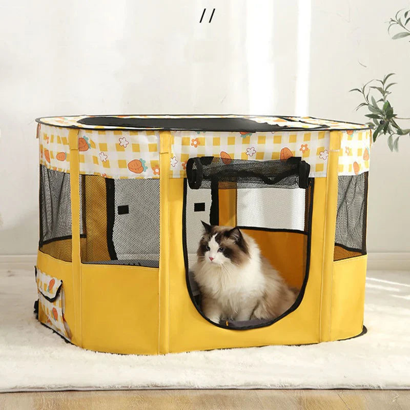 Foldable Pet Pen, Portable Dog and Cat Playpen with Removable Zipper Mesh Tent, Convenient Carrying Bag for Puppies and Kittens