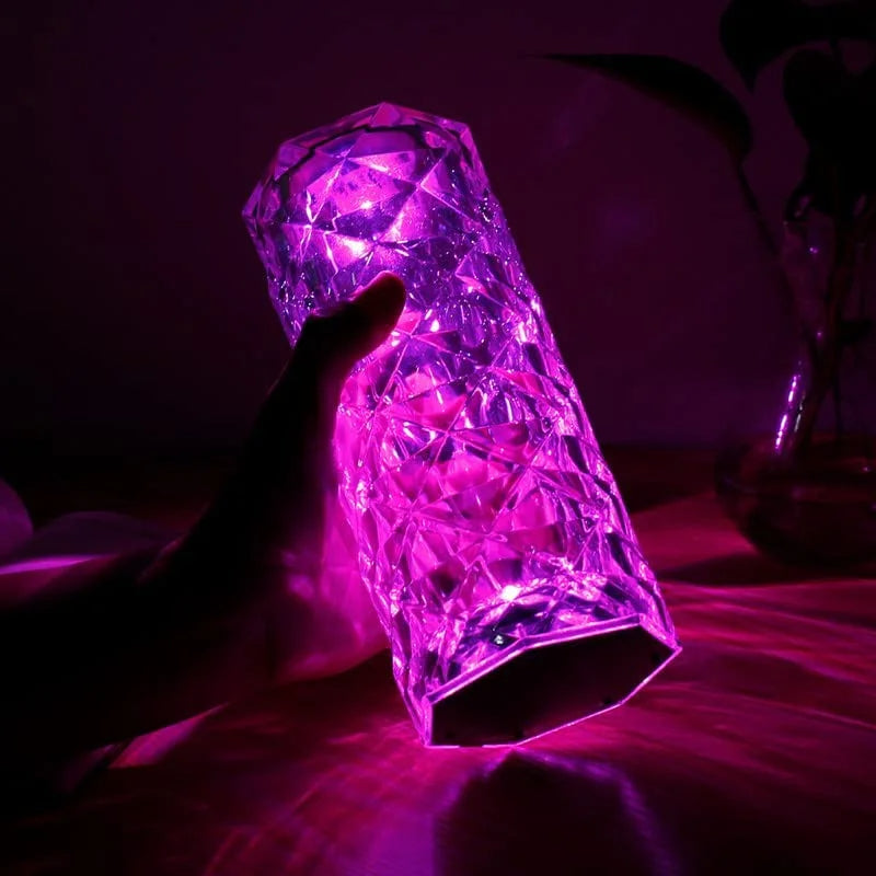 Crystal Table Lamp with Touch & Remote Control, 16-Color RGB Rose Diamond LED Night Light, Rechargeable USB Lamp for Bedroom, Party, and Decoration