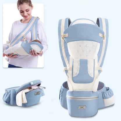 Ergonomic Baby Carrier with Hip Seat, 6-in-1 Newborn to Toddler Carrier with Head Support, Front-Facing M Position, Mesh Sling for Mom & Dad, Ideal for Travel