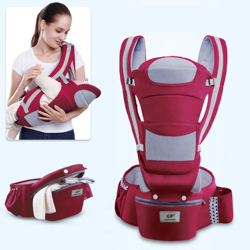 Ergonomic Baby Carrier with Hip Seat, 6-in-1 Newborn to Toddler Carrier with Head Support, Front-Facing M Position, Mesh Sling for Mom & Dad, Ideal for Travel