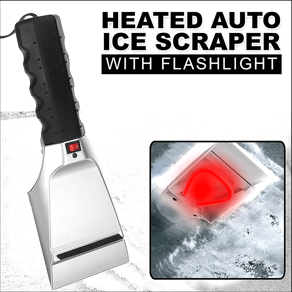 12V Electric Heated Ice Scraper for Windshield, Auto Snow Removal Tool with Rearview Mirror Covers, Defrost and Clean Snow for Cars, Trucks, and SUVs