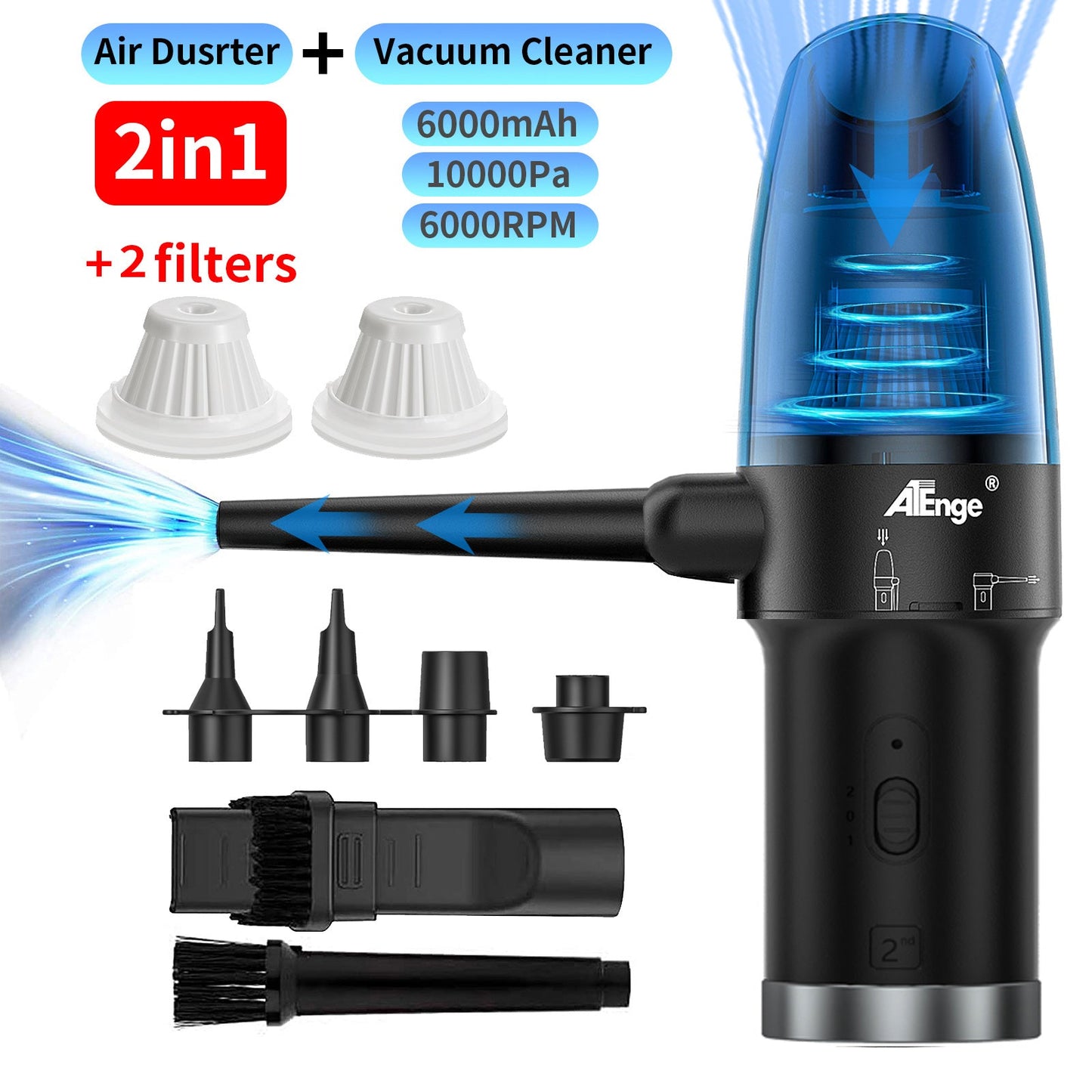 2 in 1 Blower and Vacuum Cleaner : Car & Computer Cleaning Cordless Turbo Blower