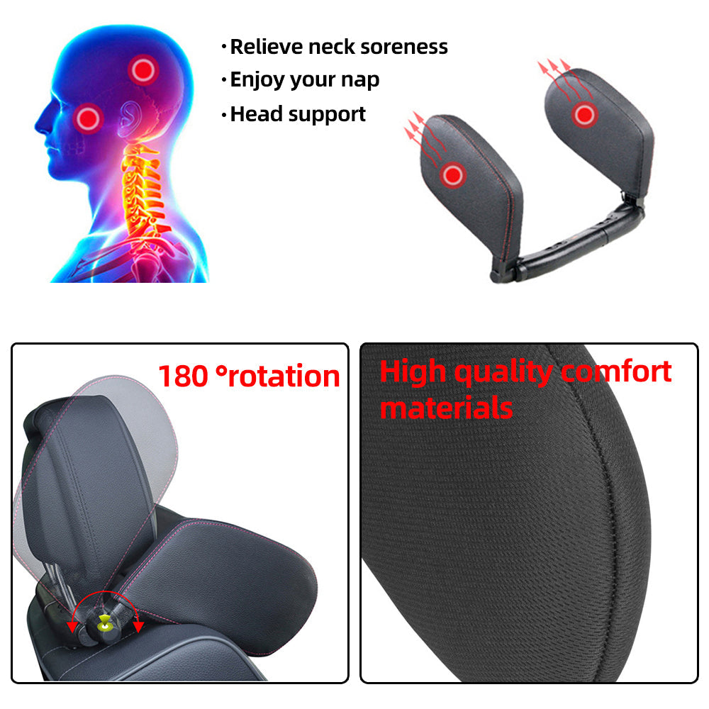 Adjustable Car Headrest Pillow, Memory Foam Neck Support Cushion with Telescopic Side Sleep Support, U-Shaped Headrest for Kids & Adults, Compatible with Car Seats with Poles