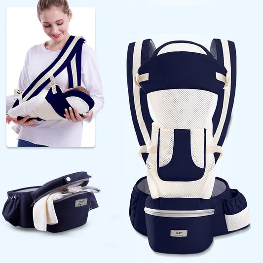 Ergonomic Baby Carrier with Hip Seat, 6-in-1 Newborn to Toddler Carrier with Head Support, Front-Facing M Position, Mesh Sling for Mom & Dad, Ideal for Travel