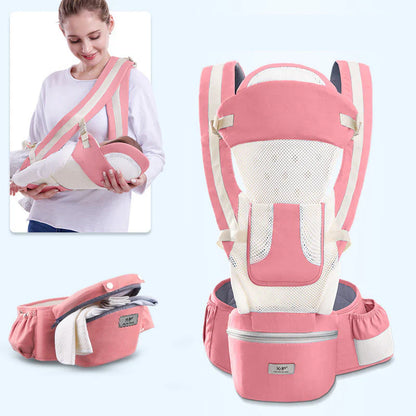 Ergonomic Baby Carrier with Hip Seat, 6-in-1 Newborn to Toddler Carrier with Head Support, Front-Facing M Position, Mesh Sling for Mom & Dad, Ideal for Travel