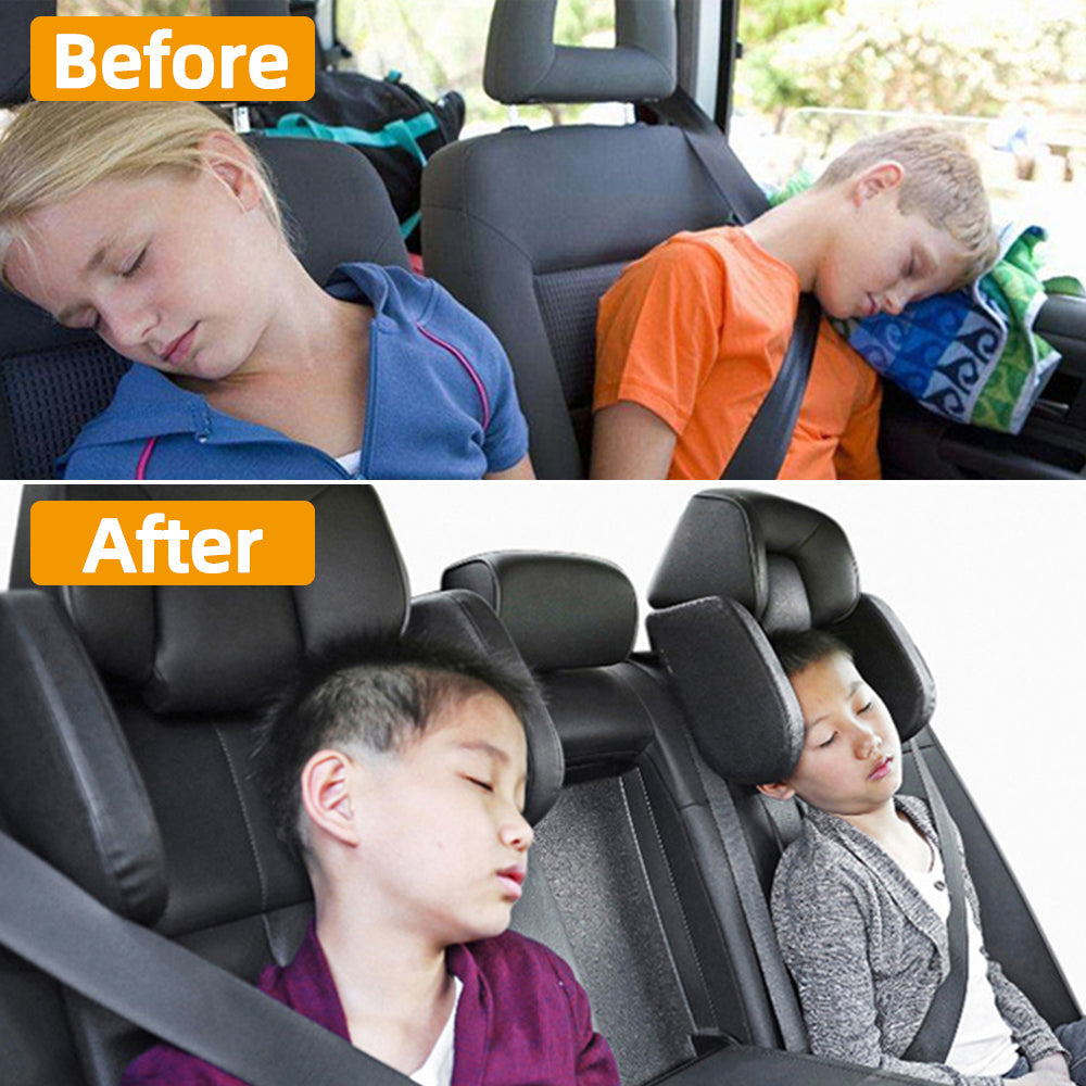 Adjustable Car Headrest Pillow, Memory Foam Neck Support Cushion with Telescopic Side Sleep Support, U-Shaped Headrest for Kids & Adults, Compatible with Car Seats with Poles