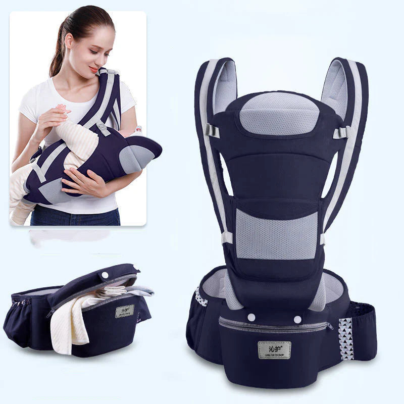 Ergonomic Baby Carrier with Hip Seat, 6-in-1 Newborn to Toddler Carrier with Head Support, Front-Facing M Position, Mesh Sling for Mom & Dad, Ideal for Travel