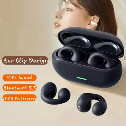 Bone Conduction Ear Clip Headphones: Wireless Noise-Canceling Sports & Gaming Headset with HD Calls