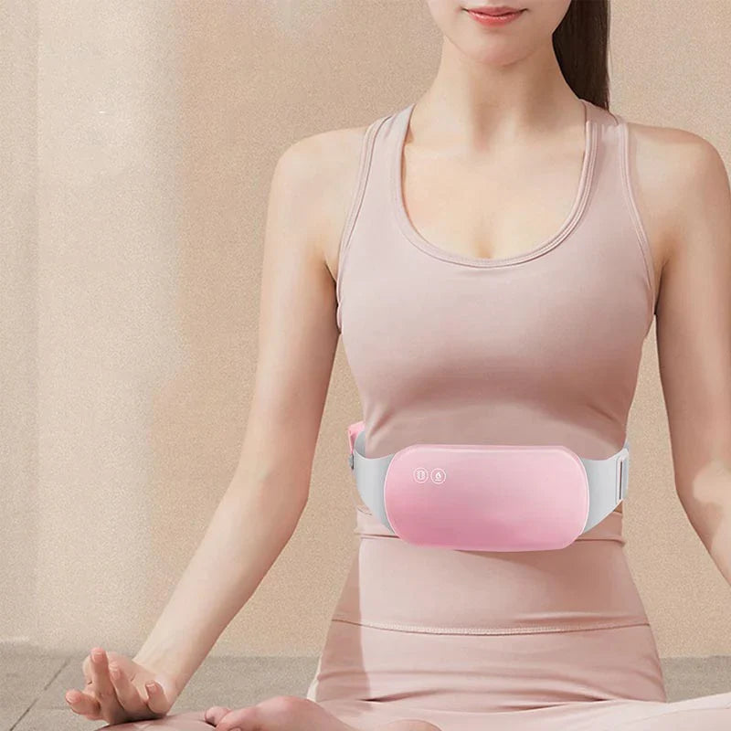 Portable Menstrual Heating Pad, Electric Heat & Vibration Massage Belt with 3 Heat Levels and 3 Massage Modes for Period Pain Relief, Back & Belly Cramp Relief (Battery Power Bank Not Included)