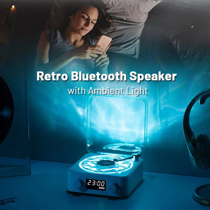 2024 Mini Retro Vinyl Bluetooth Speaker with Water Ripple Light – Portable Vintage White Noise Sleep Aid, Subwoofer, TF Card & AUX Support