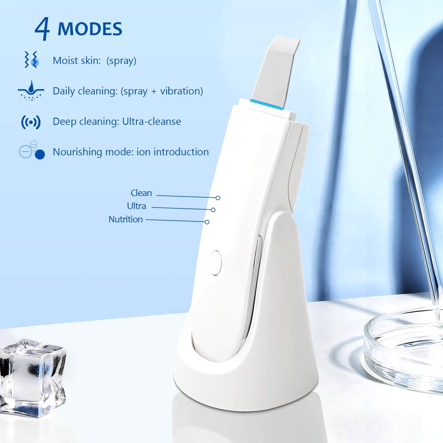 Wireless Ultrasonic Face Scrubber, 24kHz Skin Spatula & Blackhead Remover with Nano Mist Moisturizing, Waterproof Deep Pore Cleansing & Exfoliating Device