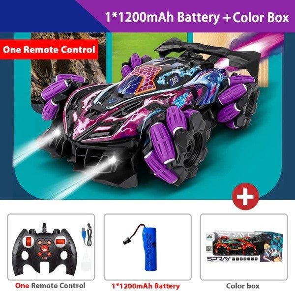 4WD Gesture Sensing RC Stunt Car, 360° Rotating Off-Road Remote Control Car with Lights, Music & Spray, 2.4GHz Dual Control Mode, for Boys & Girls, Includes 2 Batteries