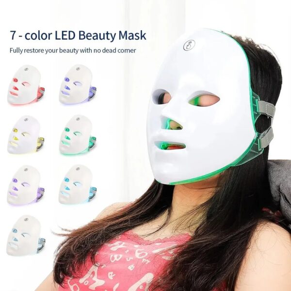 7-Color LED Face and Neck Light Therapy Mask – Red and Blue Light Therapy for Anti-Aging, Skin Care, and Relaxation Treatment at Home