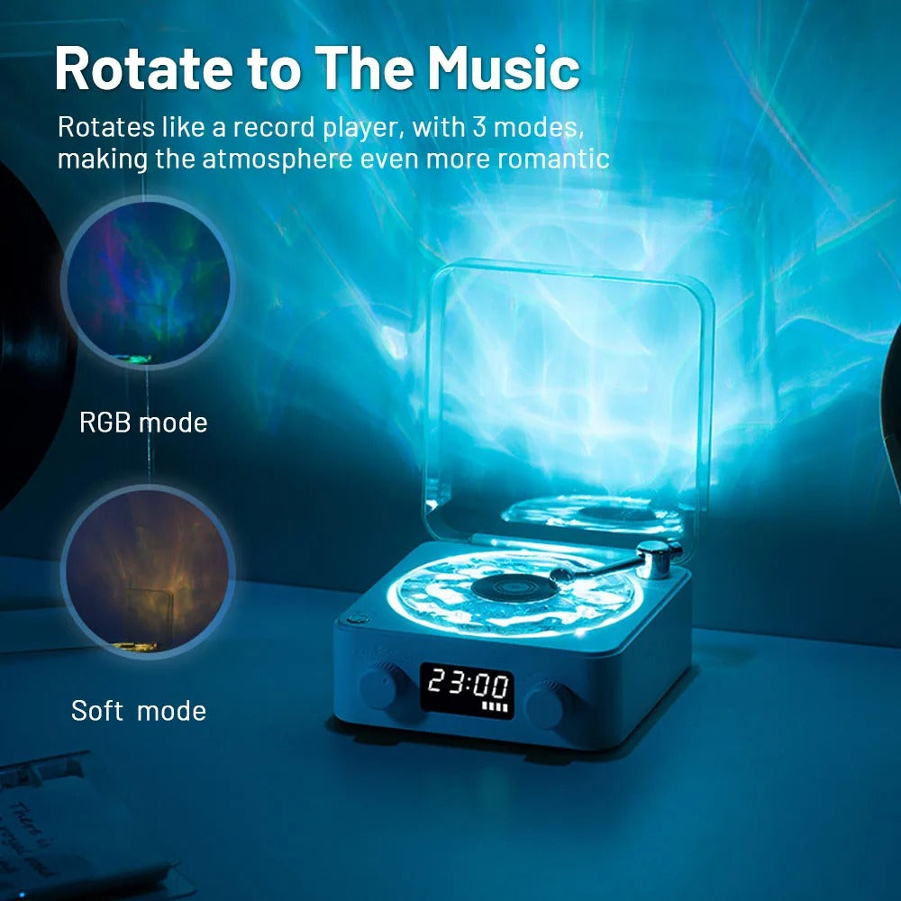 2024 Mini Retro Vinyl Bluetooth Speaker with Water Ripple Light – Portable Vintage White Noise Sleep Aid, Subwoofer, TF Card & AUX Support