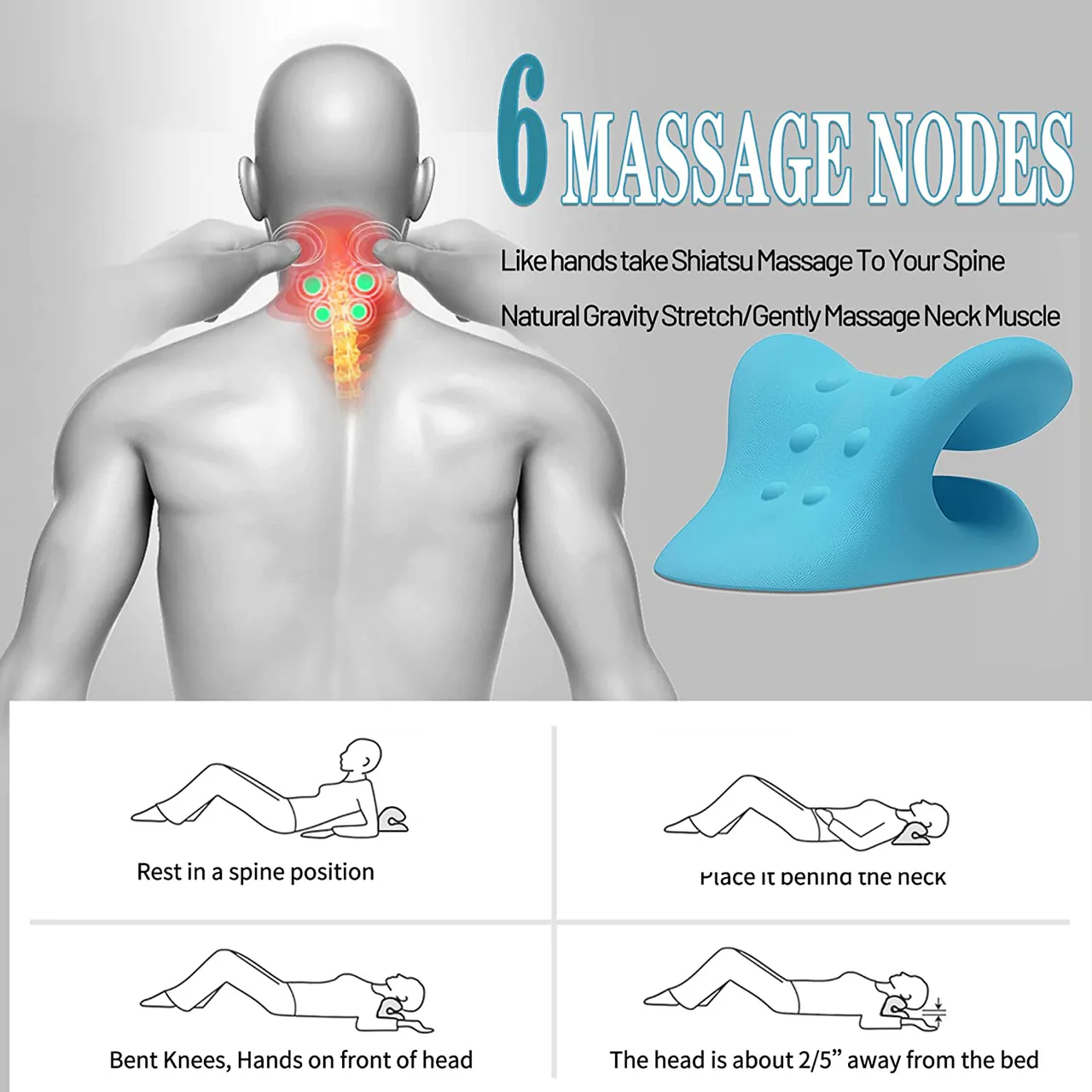 Cervical Traction & Relaxation Device: Neck and Shoulder Stretcher with Massage Pillow for Spine Alignment